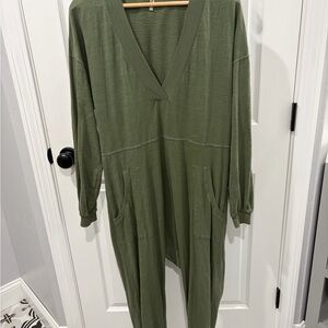 FP Movement by Free People Olive V-Neck Long Sleeve Jumpsuit